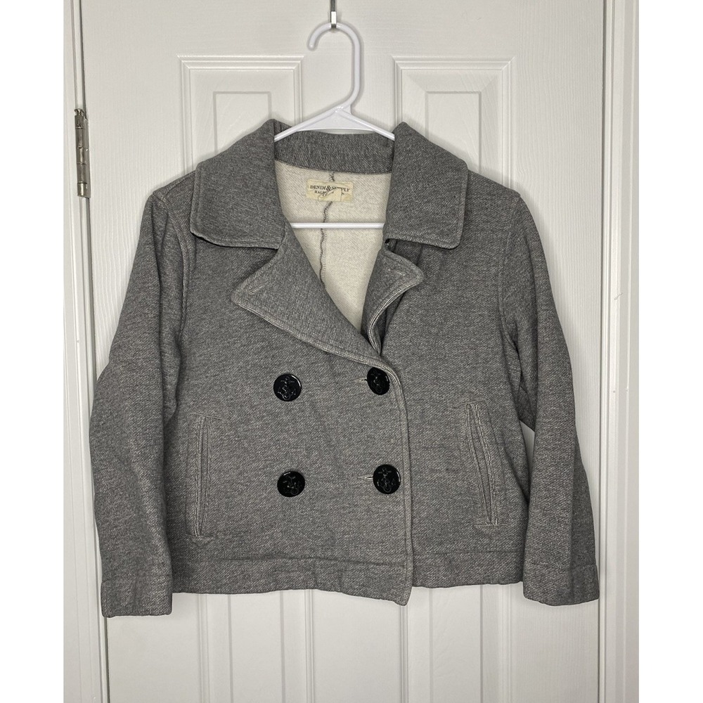 Denim & Supply Ralph Lauren Womens Crop 3/4 Sleeve Jacket Coat‎ Grey Nautical L